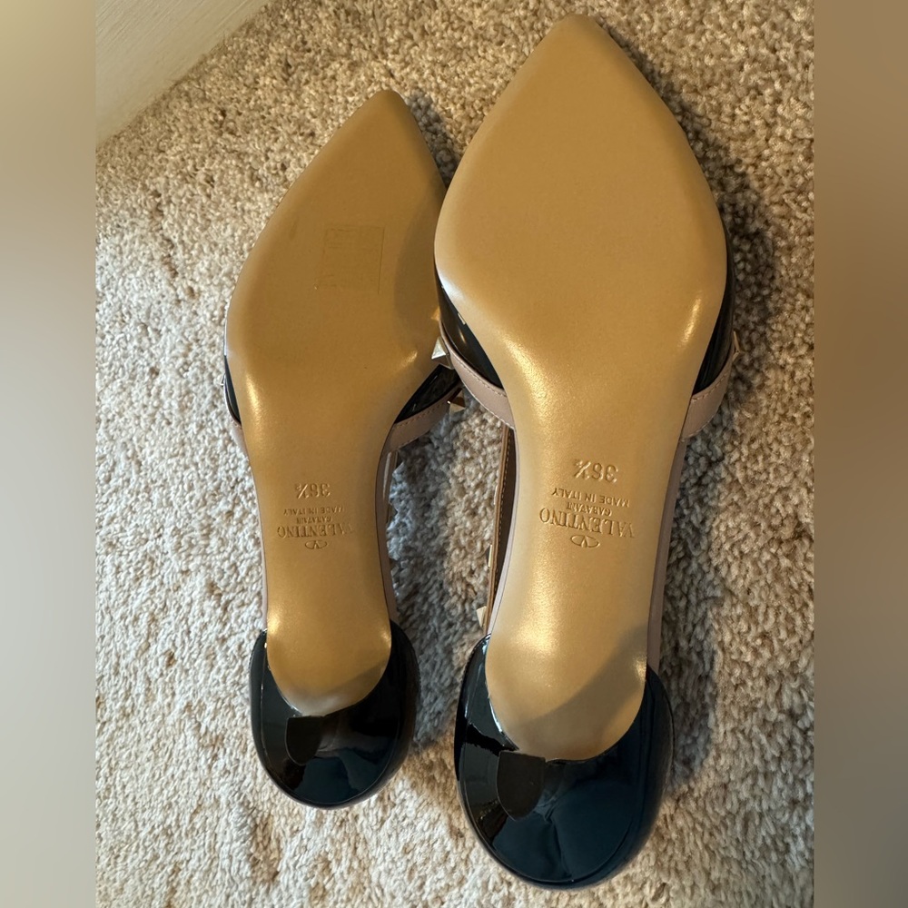 Valentino Black and Tan Studded Slingback Heels - Picture 6 of 7
